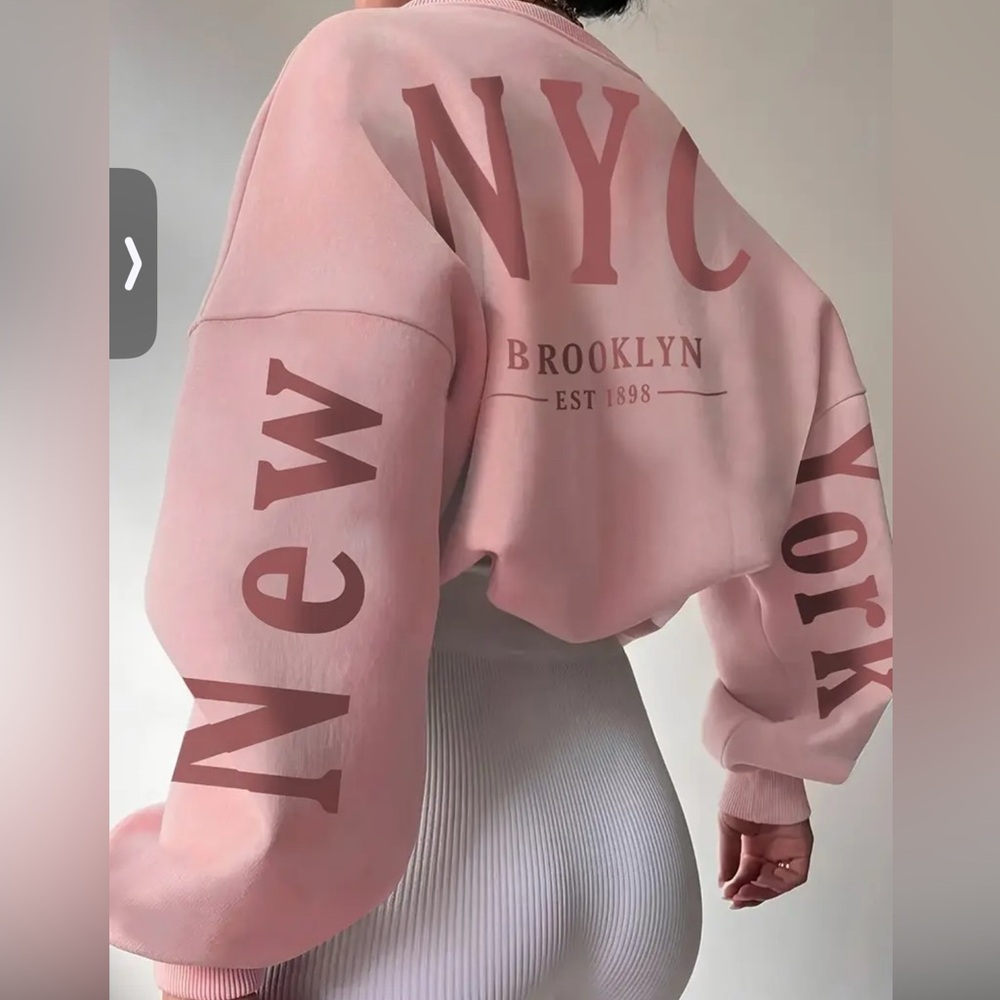 Pink New York Sweatshirt with Red Lettering